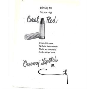 Coty Coral Red Lipstick Makeup Advertisement 1950s Vintage Print Ad 9 inch